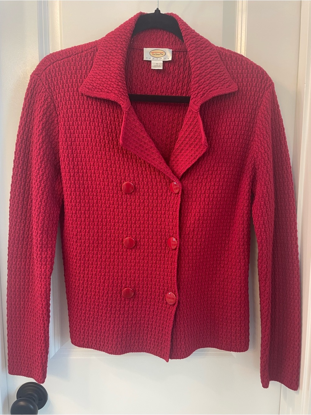Classic Double-Breasted Red Knit Blazer by Talbot’s